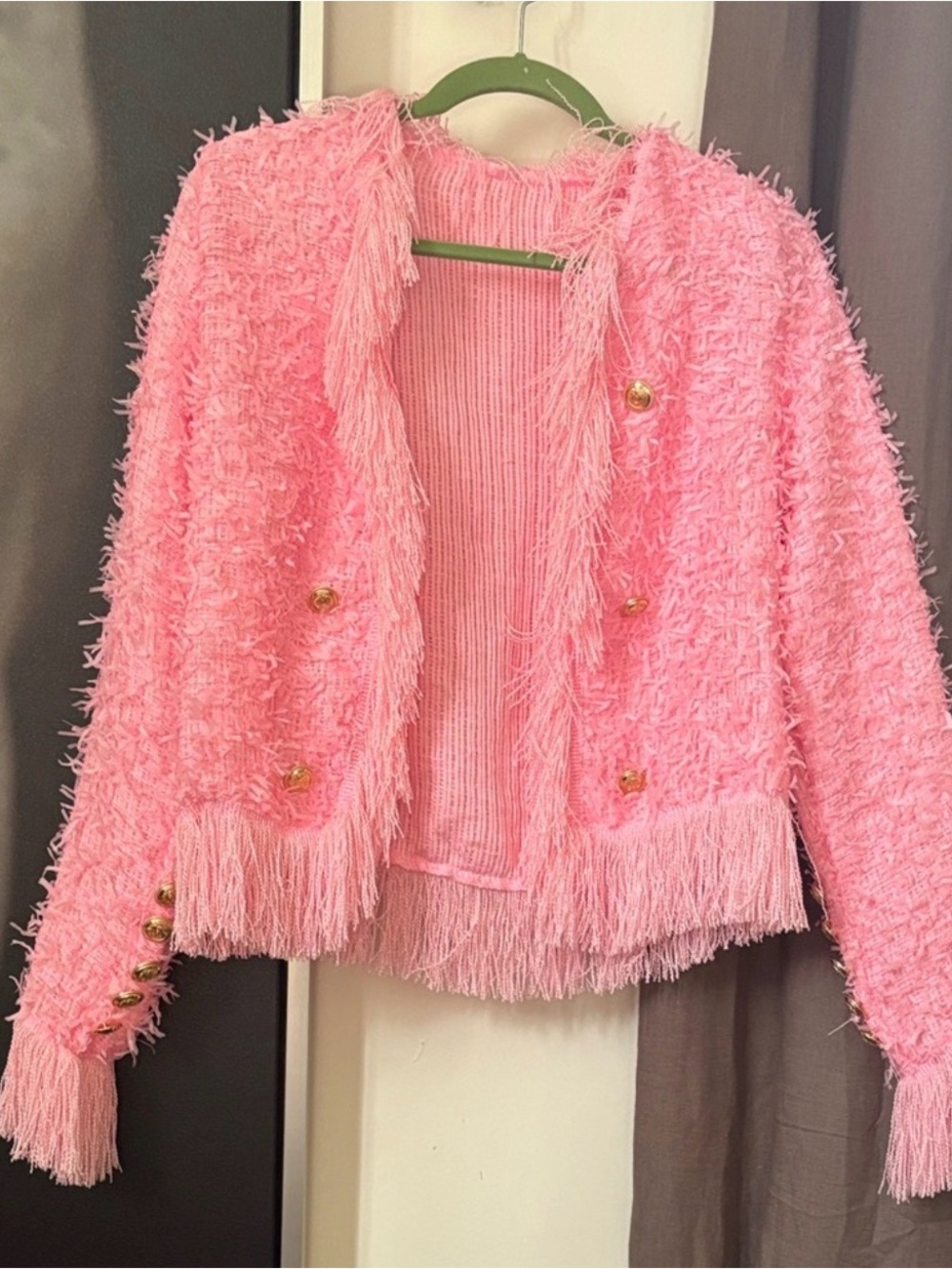 Pink Fringe Textured Sweater - Women's Cardigan